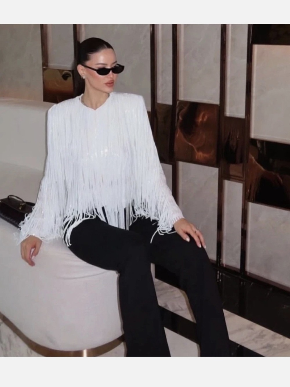 ZARA SEQUIN FRINGE JACKET - Picture 4 of 16
